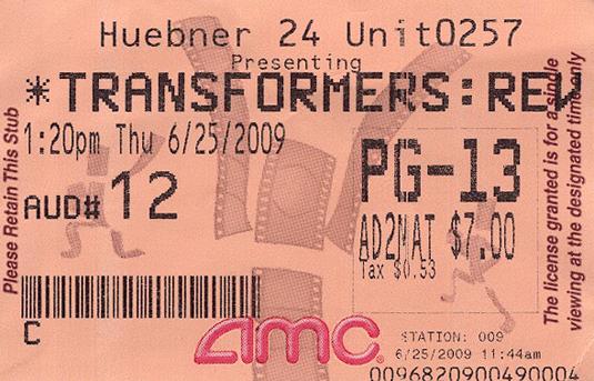 Transformers 2 ticket stub